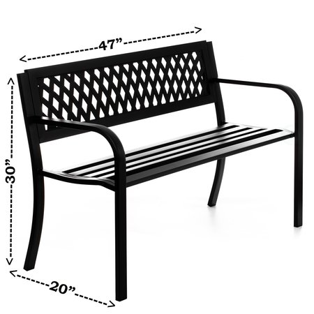 Gardenised Gardenised Outdoor Steel 47 Park Bench for Yard, Patio, Garden and Deck, Black Weather Resistant Porch Bench, Park Seating QI003334L